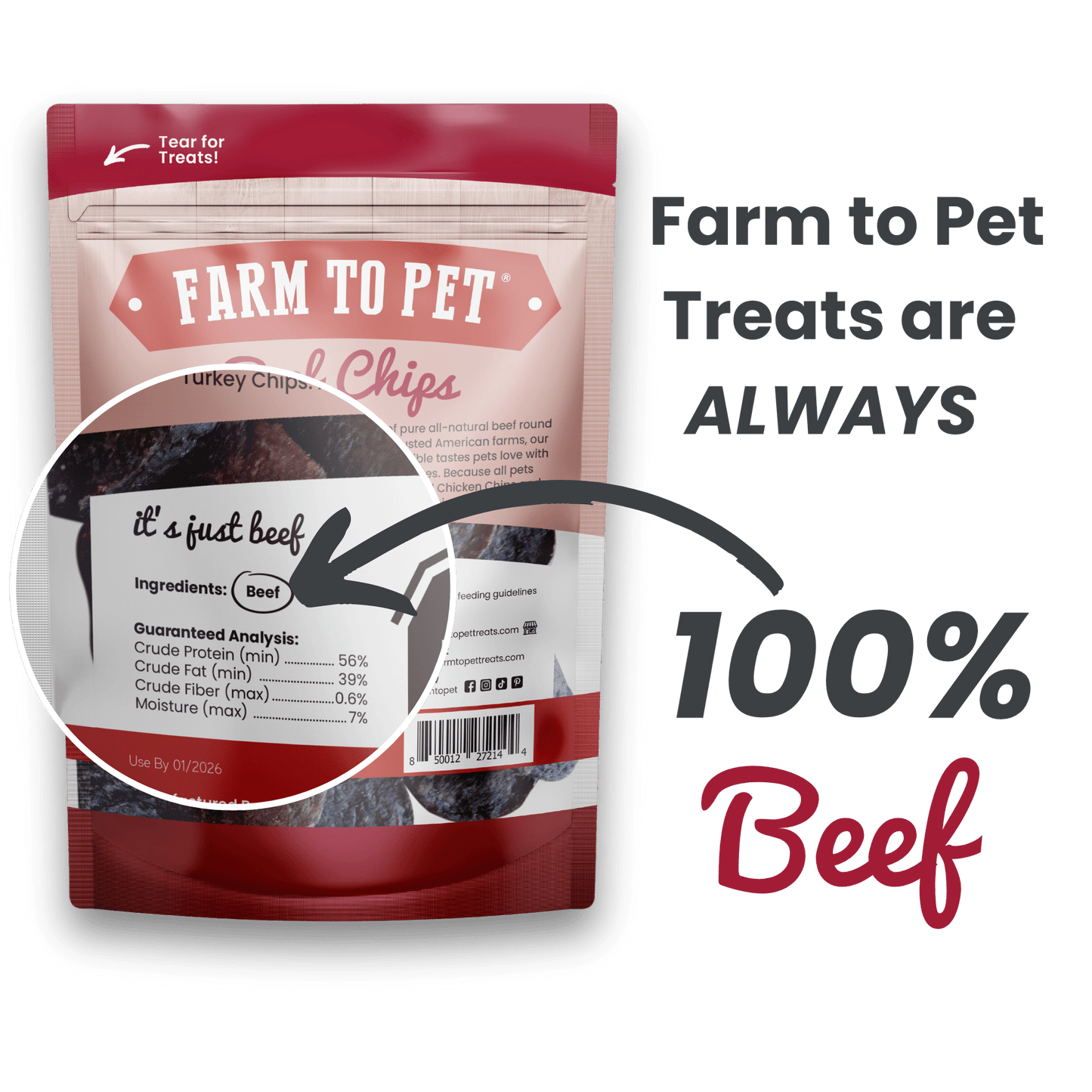 Farm To Pet Beef Chips Human-Grade Dog Treats – 2 sizes