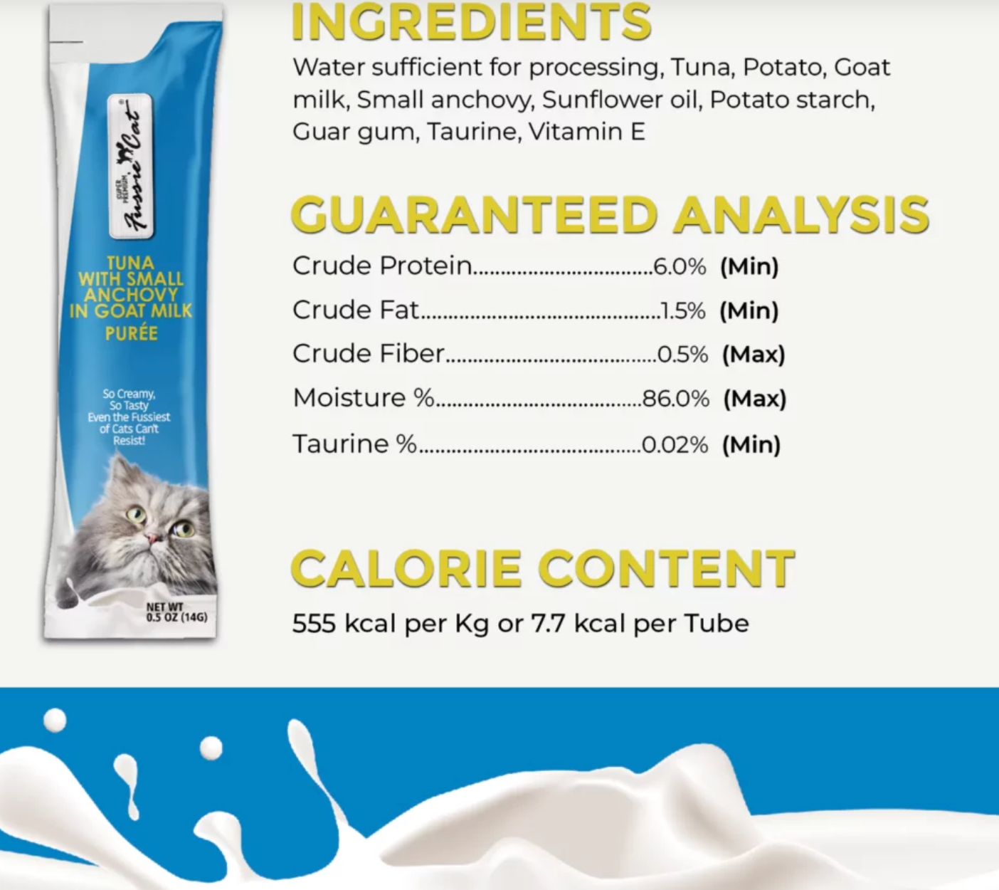 Fussie Cat Treat Puree Tuna w/ Small Anchovies Goat Milk