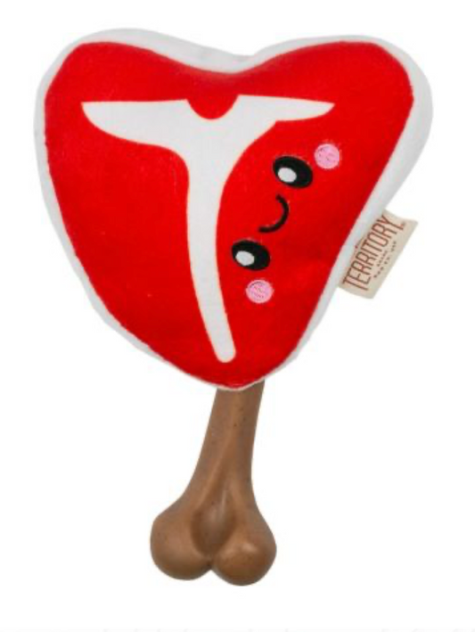 Territory Dog Toy 2 In 1 Plush Meat On Bone 8"