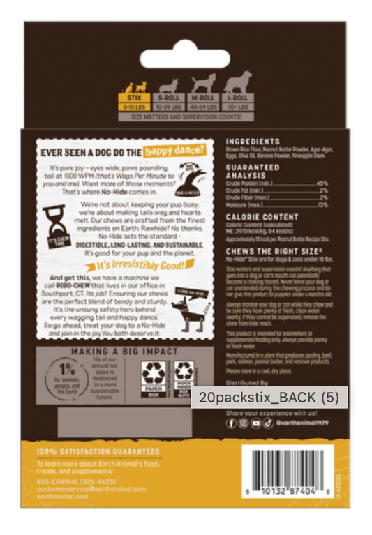 Earth Animal No Hide Value Box PEANUT BUTTER STIX (20 pack)