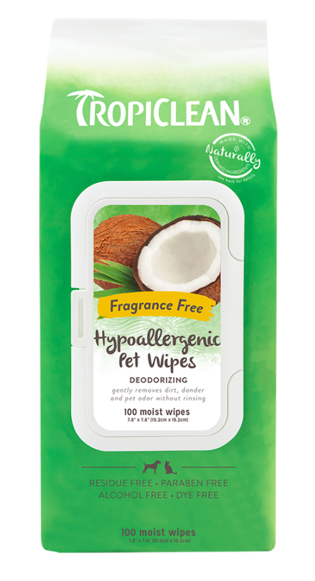 TropiClean Dog Grooming Wipes Hypo Allergenic 100 ct