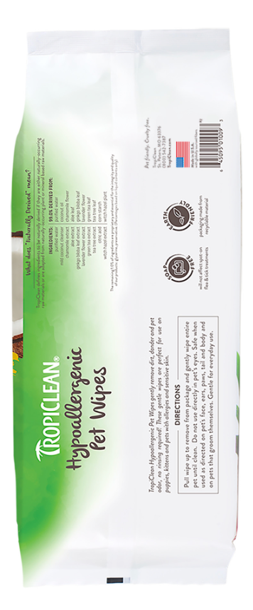 TropiClean Dog Grooming Wipes Hypo Allergenic 100 ct
