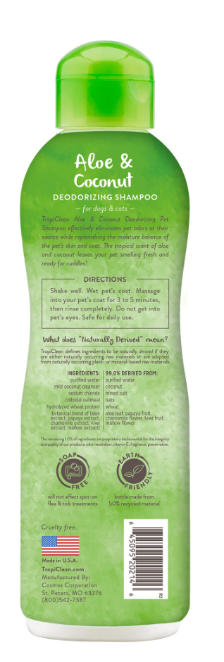 TropiClean Dog Grooming Shampoo Aloe & Coconut Deodorizing 20 oz