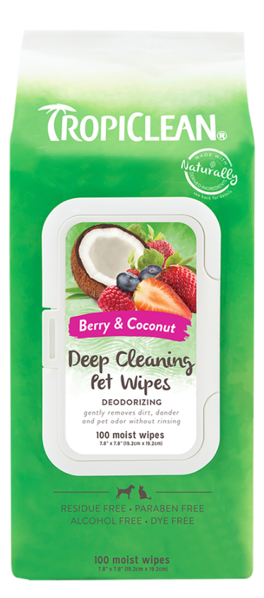 TropiClean Dog Grooming Wipes Deep Cleaning Deodorizing 100 ct