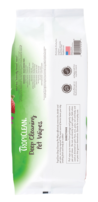 TropiClean Dog Grooming Wipes Deep Cleaning Deodorizing 100 ct