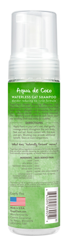 TropiClean Cat Grooming Waterless Shampoo Dander Reducing 7.4 oz