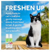 TropiClean Cat Grooming Waterless Shampoo Dander Reducing 7.4 oz