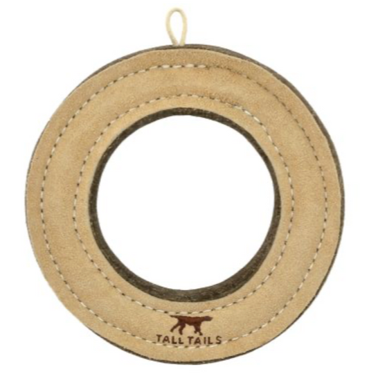 Tall Tails Dog Toy Natural Leather & Wool Ring 7"