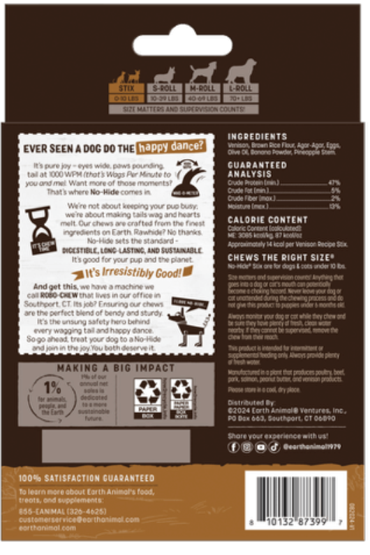 Earth Animal No Hide Value Box VENISON STIX (20 pack)