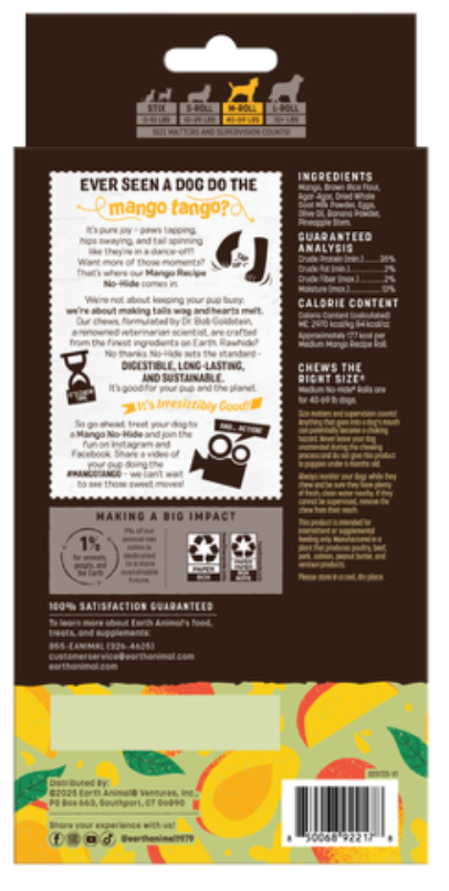 Earth Animal Dog Treat No Hide Rolls Value Box Medium Mango 3 Pack