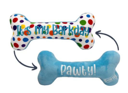 Huxley Kent Dog Toy Power Plush It's My Barkday Bone Large