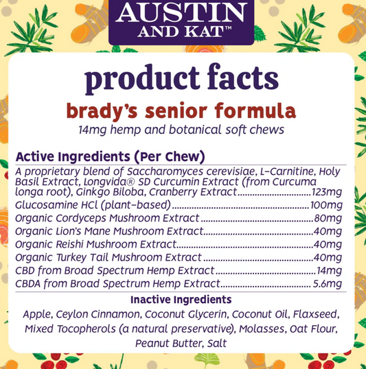 AUSTIN & KAT DOG 14MG BRADYS / SENIOR BLEND SOFT CHEW 10CT