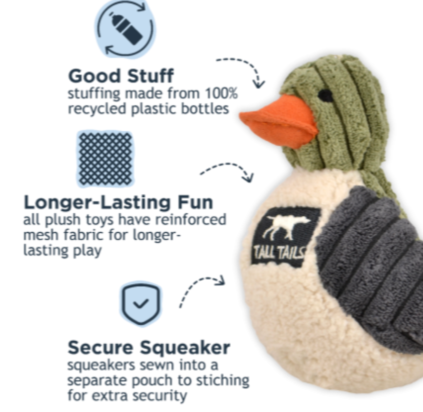 Tall Tails Dog Toy Corduroy Duckling w/ Squeaker Sage & Cream 5"