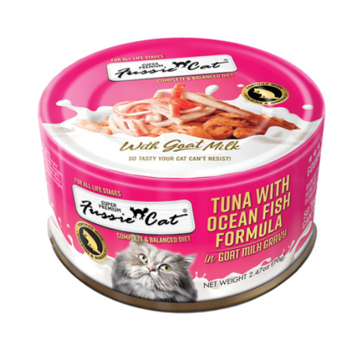 Fussie Cat Can CASE Premium Tuna & Ocean Fish Goat Milk 2.47 oz 24/Case