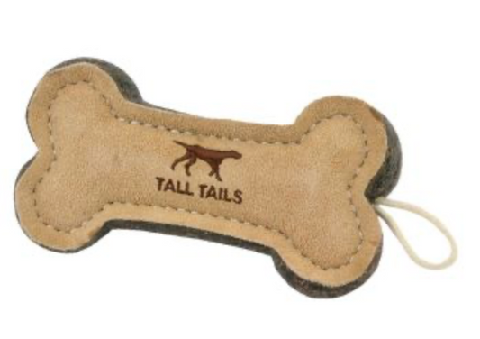 Tall Tails Dog Toy Natural Leather & Wool Bone 6"