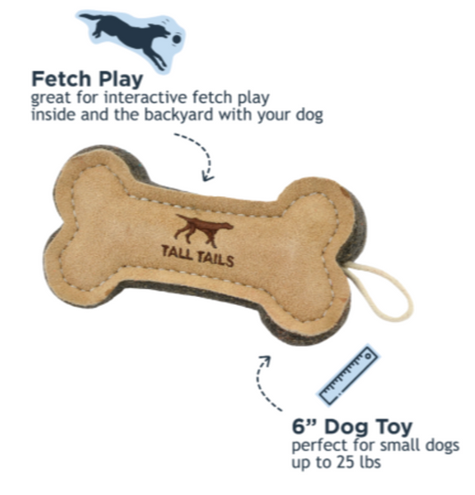 Tall Tails Dog Toy Natural Leather & Wool Bone 6"