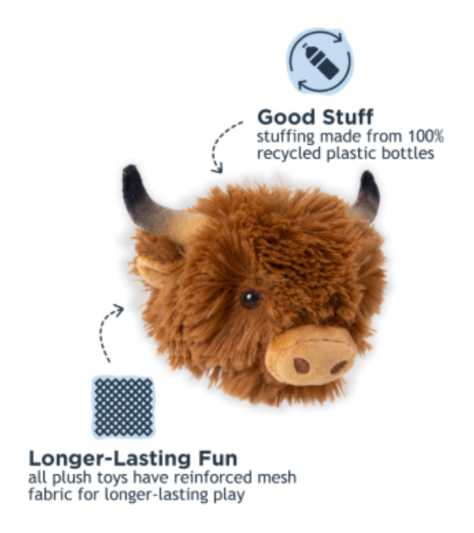 Tall Tails Dog Toy 2 In 1 Highland Cow Head 4"