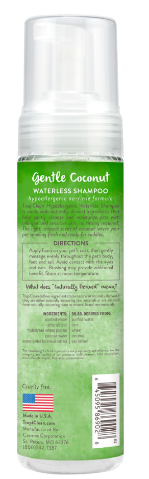TropiClean Dog Grooming Waterless Shampoo Hypo Allergenic 7.4 oz