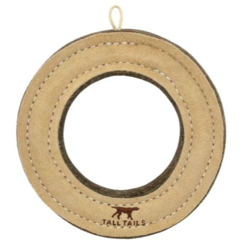 Tall Tails Dog Toy Natural Leather & Wool Ring 7"