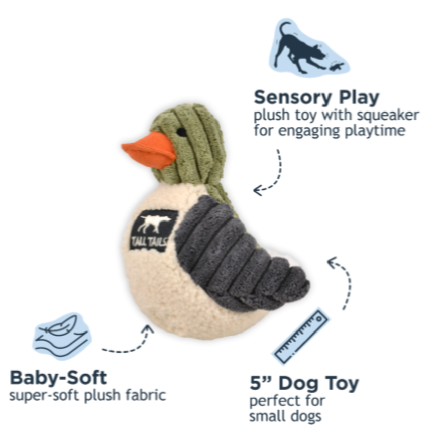 Tall Tails Dog Toy Corduroy Duckling w/ Squeaker Sage & Cream 5"